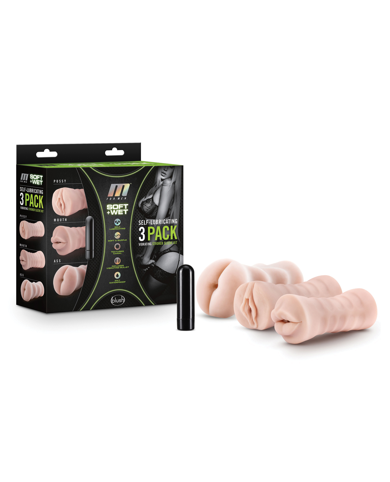 Blush M for Men Self Lubricating Vibrating Stroker Sleeve Kit - Vanilla