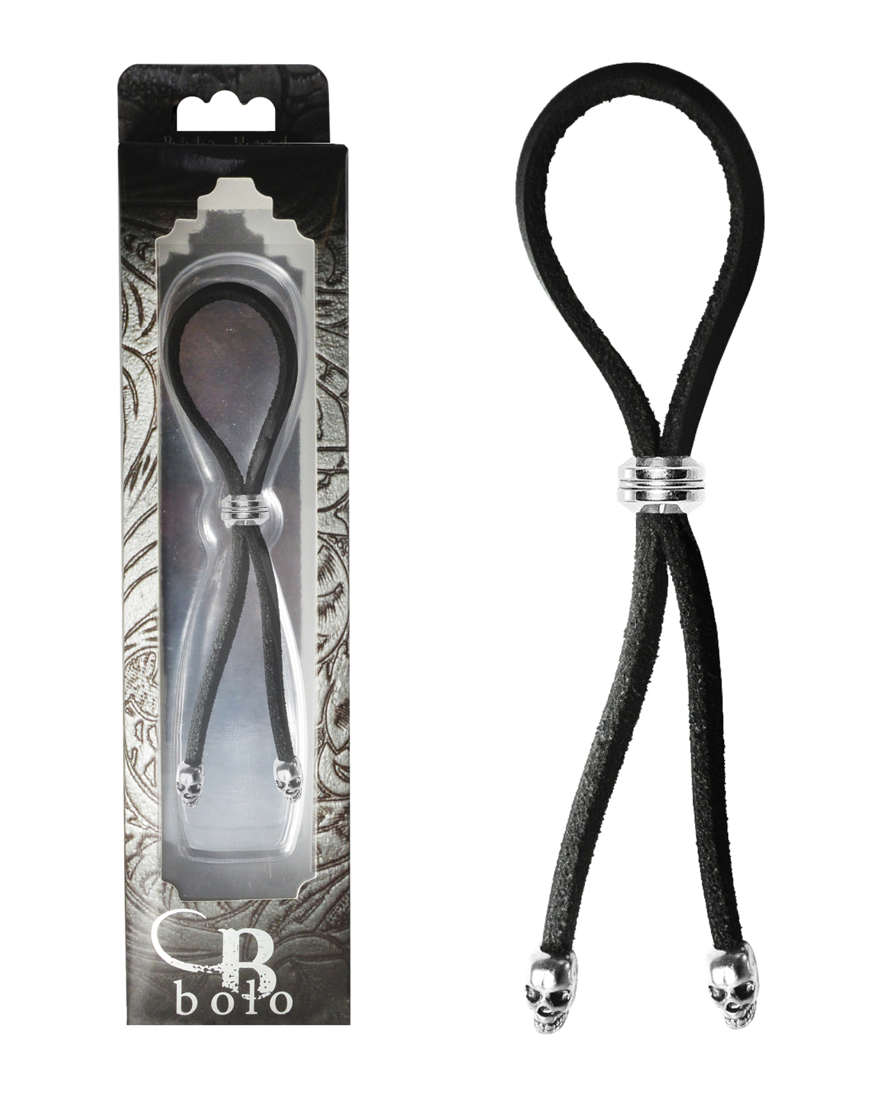 Bolo Cock Ring Leather Lasso Bead Slider with Skull Tips