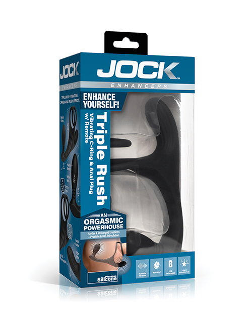 Curve Toys Jock Enhancers Triple Rush Vibrating C-Ring & Anal Plug with Remote