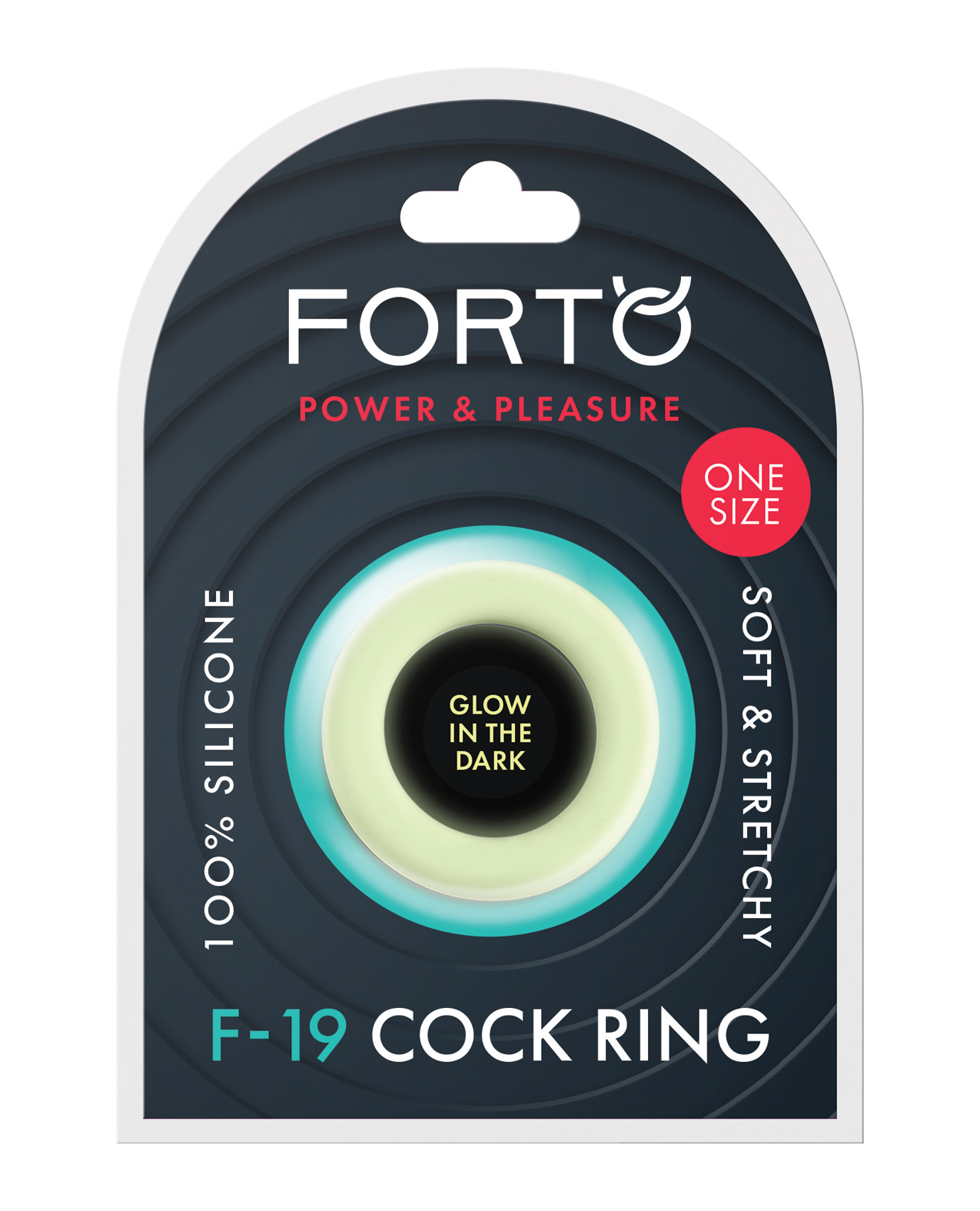 Forto F-19 Two Tone Liquid Silicone Cock Ring - Black/Glow in the