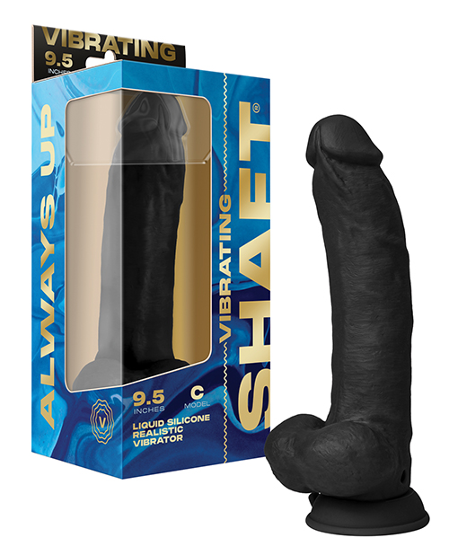 Shaft Flexskin Liquid Silicone 9.5" Vibrating Curved Dong with Balls