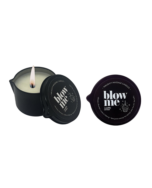 Kama Sutra Blow Me Tin Massage Candle with Pour Spout - 2 oz Vanilla Creme