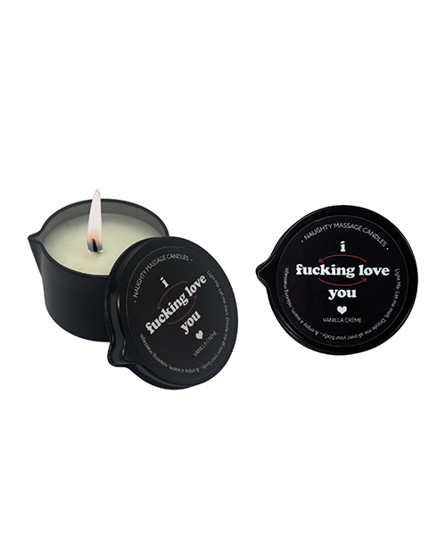 Kama Sutra I Fucking Love You Tin Massage Candle with Pour Spout - 2 oz Vanilla Creme