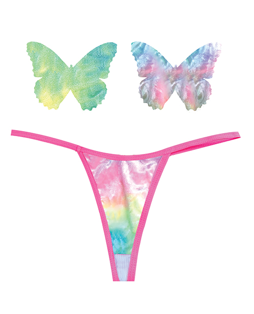 Neva Nude Naughty Knix Rainbow Sherbet Velvet G-String & Pasties - (Color Varies)