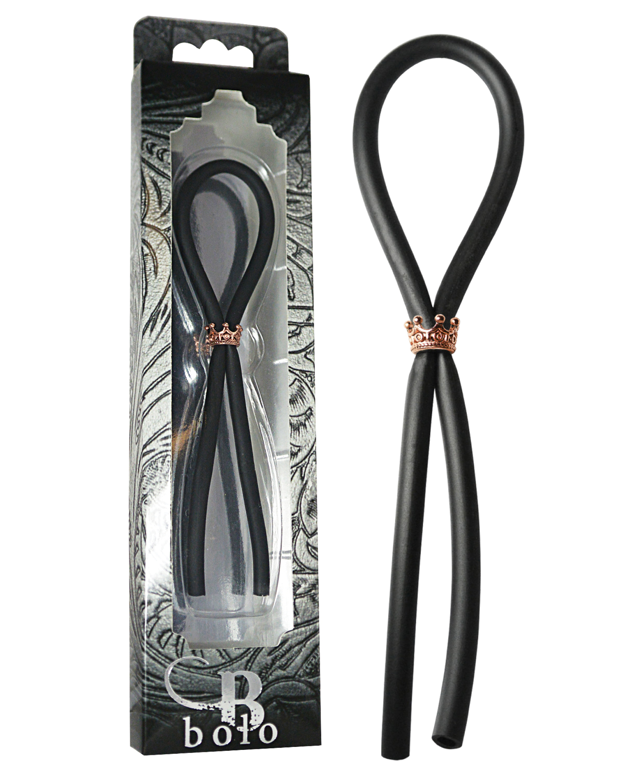 Bolo Silicone Lasso with Rose Gold Crown Slider Ring