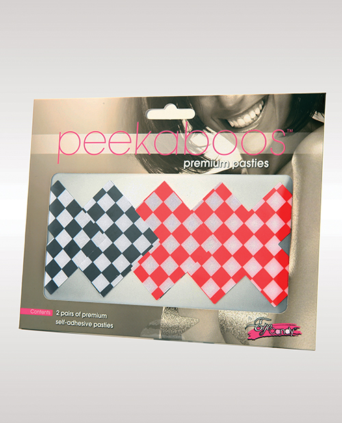 Peekaboos Off the Wall Checkered Pasties - 2 Pairs 1 Black/1