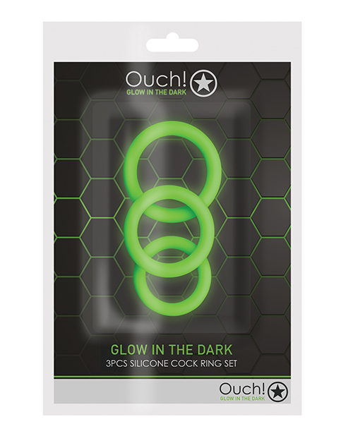 Shots Ouch 3 pc Cock Ring Set - Glow in the