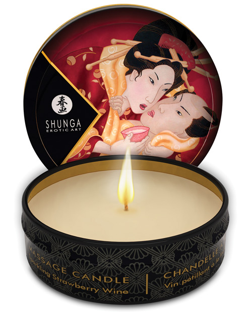 Shunga Romance Mini Candlelight Massage Candle - 1 oz Sparkling Strawberry